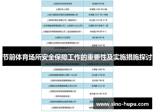 节前体育场所安全保障工作的重要性及实施措施探讨 节前体育场所安全保障工作的重要性及实施措施探讨