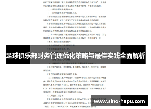 足球俱乐部财务管理优化策略与最佳实践全面解析 足球俱乐部财务管理优化策略与最佳实践全面解析